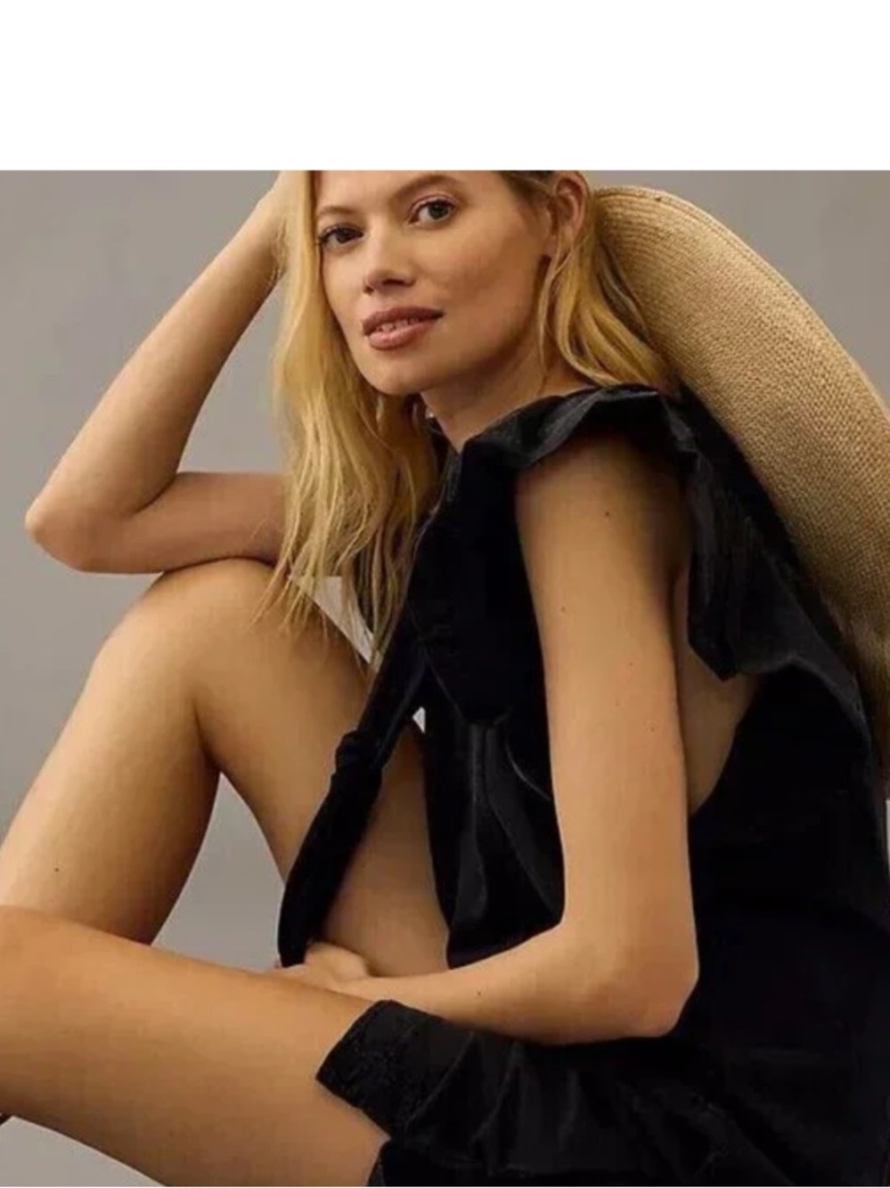 Anthropologie Daily Practice Malibu Creek Mini Dress Black Ruffle Sleeve Size S - Picture 2 of 7